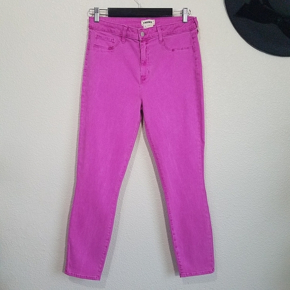 L'Agence Margot High Rise Crop Hot Pink Posey Skinny Jeans - Picture 1 of 8